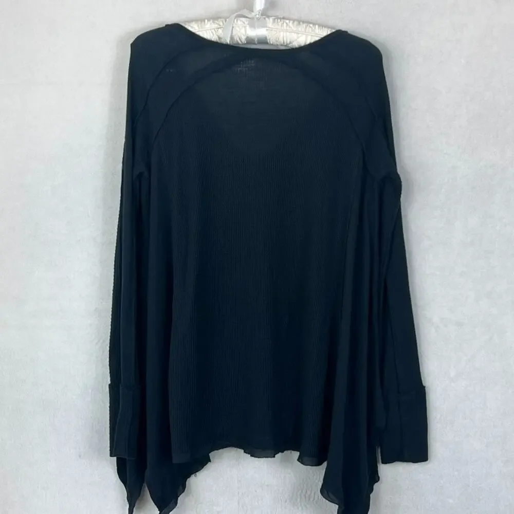 Free People Tunic Top Shirt Womens Size XS V-Neck Loose Fit Black